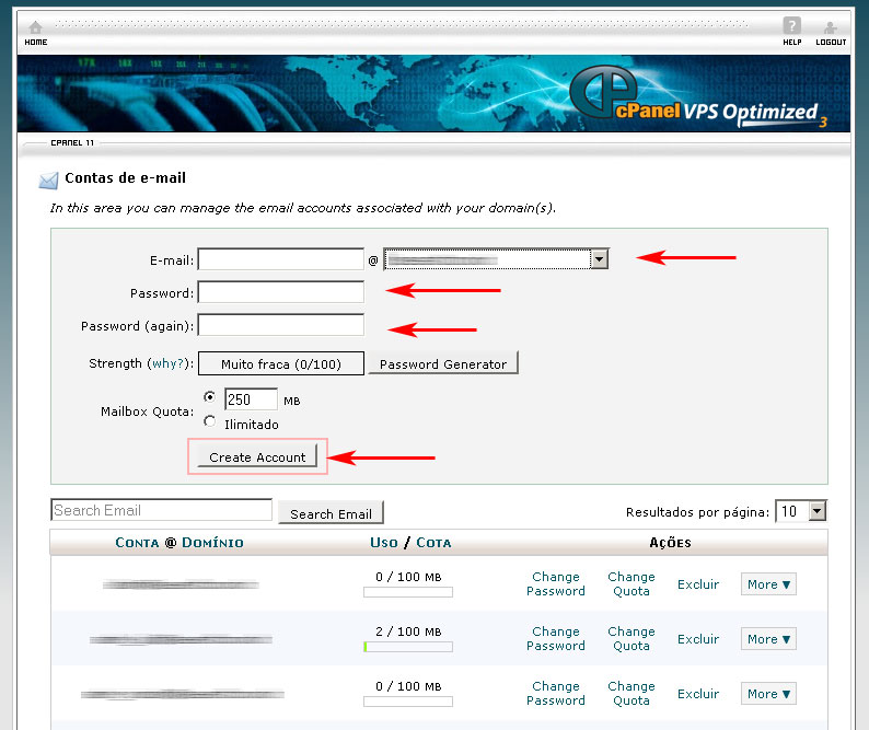 contas cpanel criada