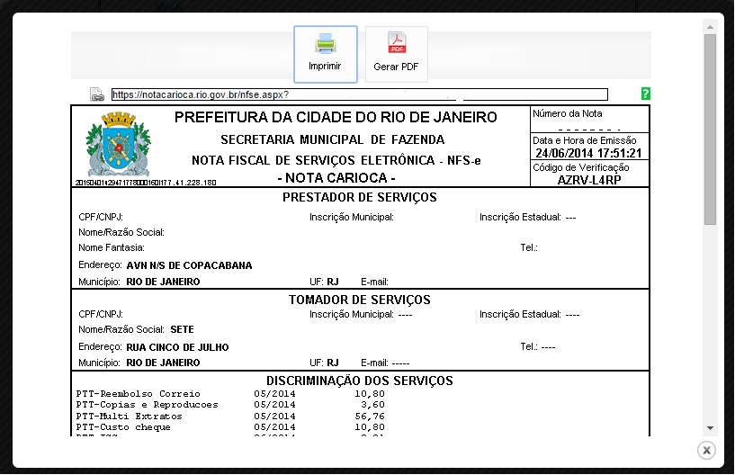 NOTA CARIOCA - Nota Fiscal de Serviços Eletrônica - NFS-e - Prefeitura da  Cidade do Rio de Janeiro