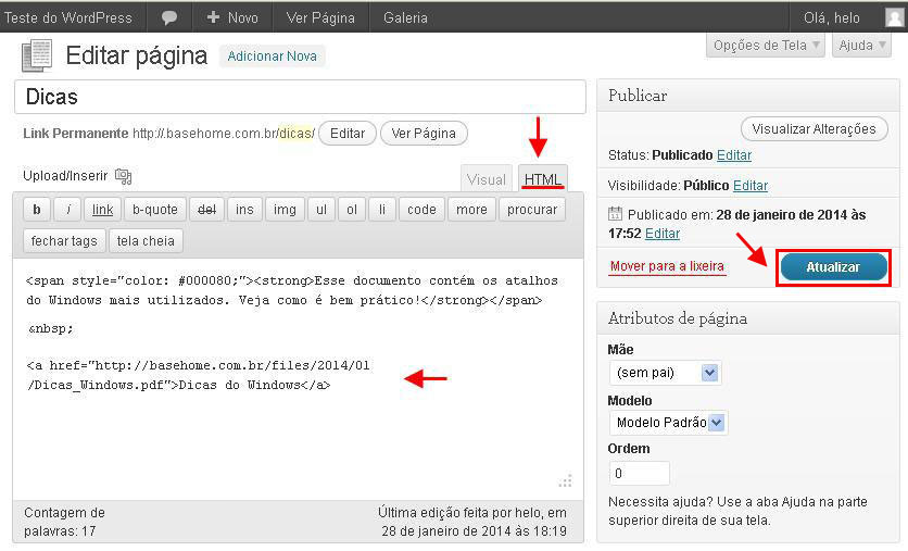WordPress Pagina Atualizar HTML1.JPG
